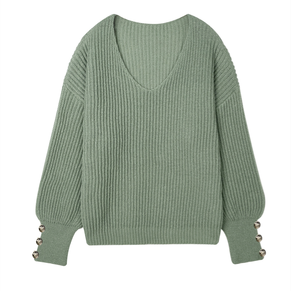 Green V-neck sweater